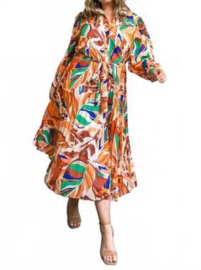 NEW FLYING TOMATO printed woven midi dress in cognac green